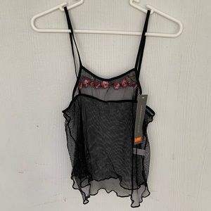 RARE sheer black chemise with floral decal